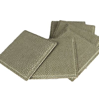 Glass coasters set of 6 stingray artificial leather green