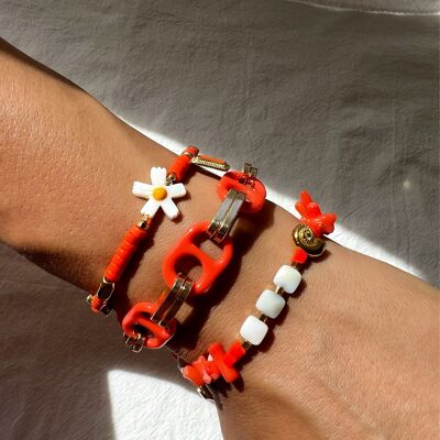 Beaded Summer Bracelets, Orange Beads Bracelet, Soda Can Bracelet, Flower Bracelet, Beach Jewelry, Gift for Her, Made in Greece.