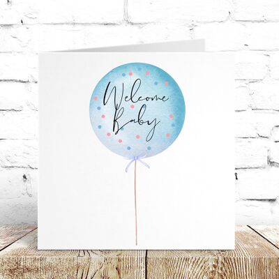 Blue Balloon Welcome Baby Card