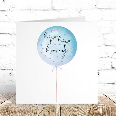 Blue Polka Dot Balloon Hip Hip Horary Card