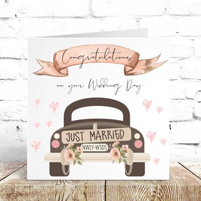 Félicitations pour votre carte de voiture du jour du mariage