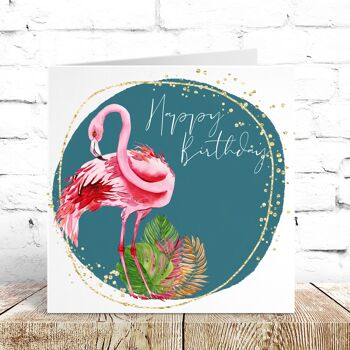 Cartes de vœux d'anniversaire Flamingo (GRENFLA001) 1