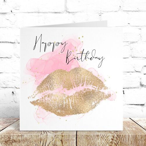 Gold and Pink Kisses Birthday Greeting Cards