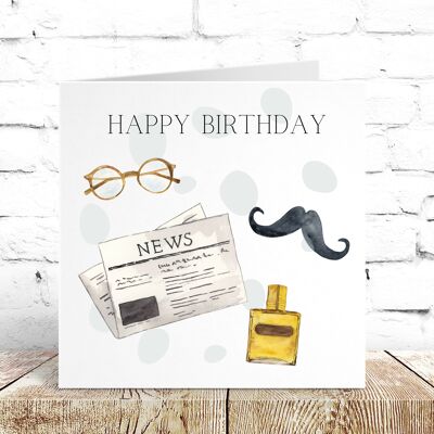 Tarjeta de cumpleaños con bigote de periódico