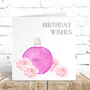 Carte de souhaits d'anniversaire de bouteille de parfum