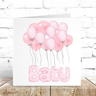 Carte de naissance de ballons roses