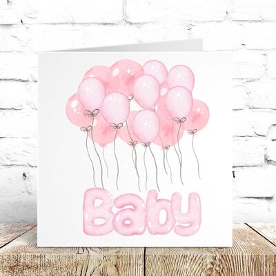 Pink Balloons New Baby Card