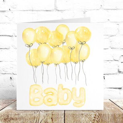 Gelbe Luftballons neue Baby-Karte