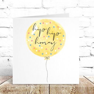 Yellow Polka Dot Balloon Hip Hip Horary Card