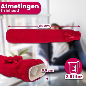 Aerend Extra Lange Kruik – Warmwaterkruik avec Fleece Hoes – 2,5 Litre – Verlicht Nek, Schouder & Buikpijn – Rood 2
