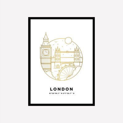 Stampa artistica di paesaggio urbano di Londra oro