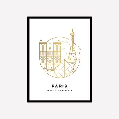 Stampa artistica di paesaggio urbano di Parigi oro