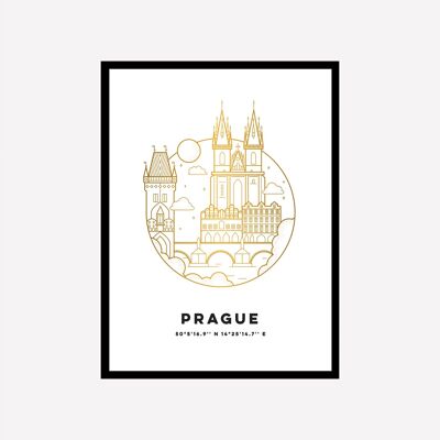 Stampa artistica di paesaggio urbano di Praga oro