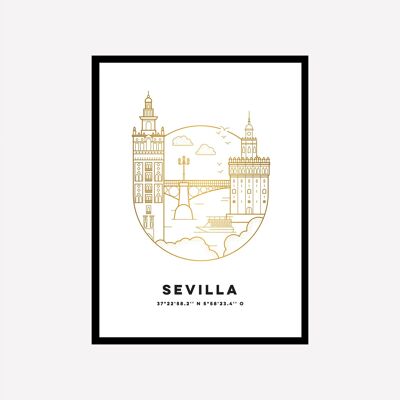 Sevilla Stadtbild Kunstdruck Gold