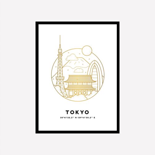 Tokyo Cityscape Art Print Gold