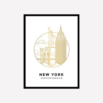 Stampa artistica di paesaggio urbano di New York oro