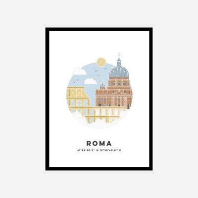 Colore di stampa artistica di paesaggio urbano di Roma
