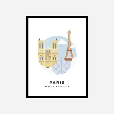 Colore di stampa artistica di paesaggio urbano di Parigi