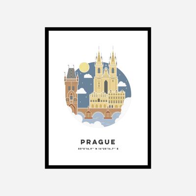 Colore di stampa artistica di paesaggio urbano di Praga