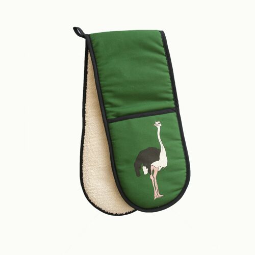 Oven Gloves featuring Ostrich in green.