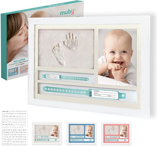 MUBY, NEWBORN IMPRESSION FRAME hands and feet and BIRTHDAY BRACELET HOLDER | including 3 Passepartout and adhesive letters | Birth and baptism gift idea, Newborn footprint kit