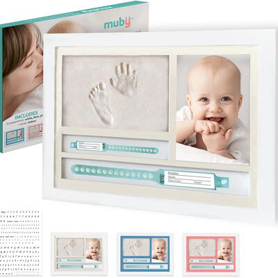 MUBY, NEWBORN IMPRESSION FRAME hands and feet and BIRTHDAY BRACELET HOLDER | including 3 Passepartout and adhesive letters | Birth and baptism gift idea, Newborn footprint kit