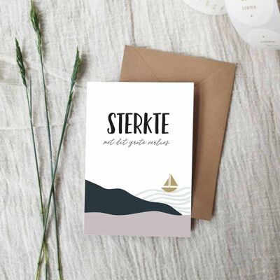 Double greeting card + envelope | good luck | Boat | gold foil