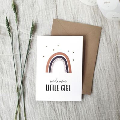 Double greeting card + envelope | Welcome little girl | gold foil