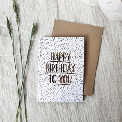 Doble tarjeta de felicitación + sobre | Feliz cumpleaños a ti | papel de oro