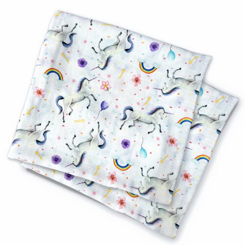 2 baby muslin swaddles unicorn - 60 cm