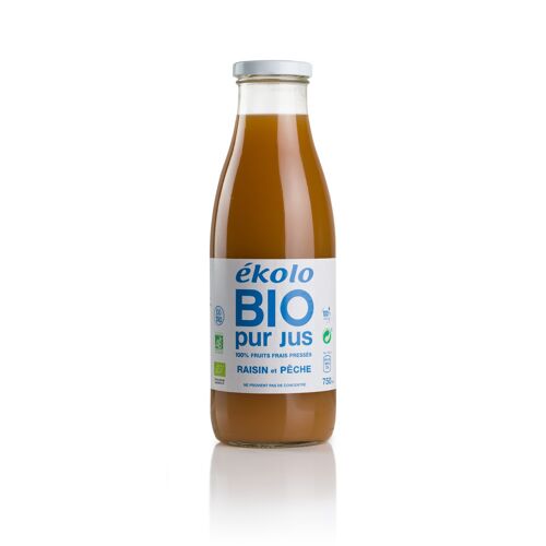 Zumo de Melocotón y Uva Ecológico, 100% exprimido, 6 ud. x 750ml
