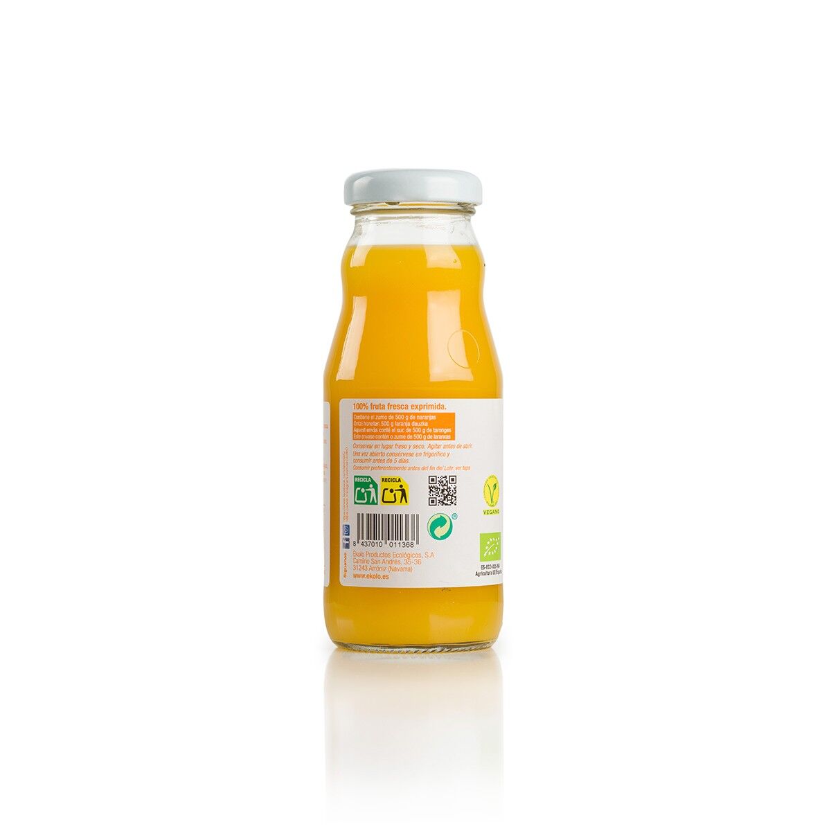 Zumo de Naranja Ecológico, 100% exprimido, 12 ud. x 200ml