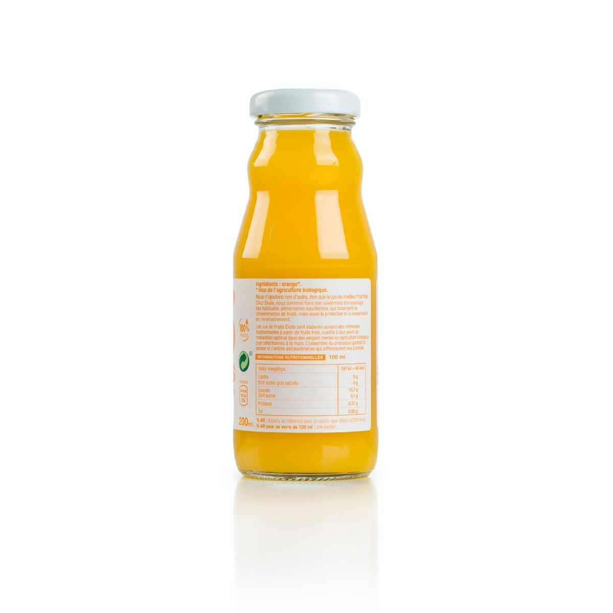 Zumo de Naranja Ecológico, 100% exprimido, 12 ud. x 200ml