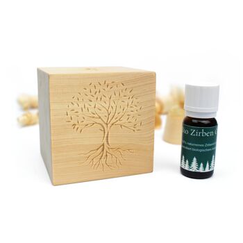 Ensemble de cubes de pin en pierre d'arbre | Cubes de pin cembro avec motif et structure dégoulinante + huile de pin cembro BIO (10 ml) 1