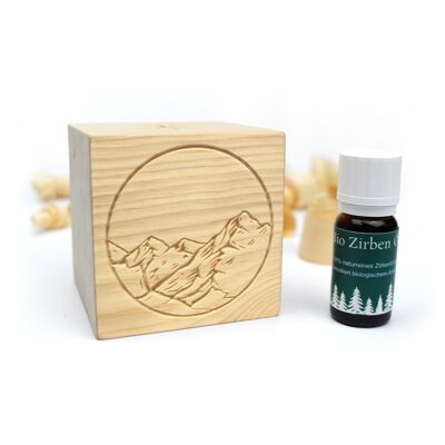 Set cubo di pino cembro di montagna | Cubetti di pino cembro con motivo e struttura gocciolante + Olio di pino cembro BIOLOGICO (10 ml)