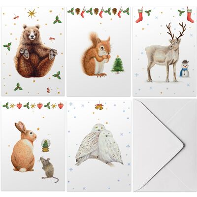 10 tarjetas navideñas dobladas en blanco sin texto con sobre