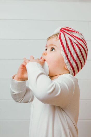 Turban en Tricot Coton Bio JEANNE - Marinière Rouge 1