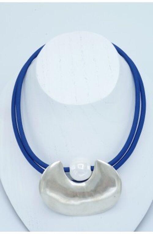 Oméga Double ovale céramique - Bleu Jean et perle Blanche - CC14