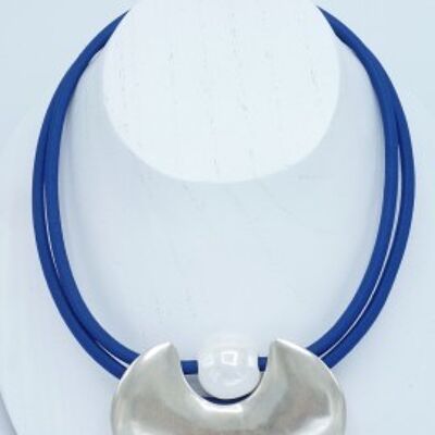Oméga Double ovale céramique - Bleu Jean et perle Blanche - CC14