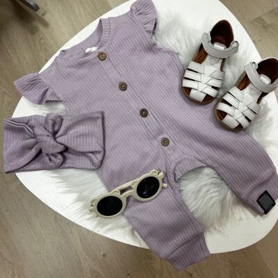 Cotton ribbed jumpsuit and matching headband LILAC