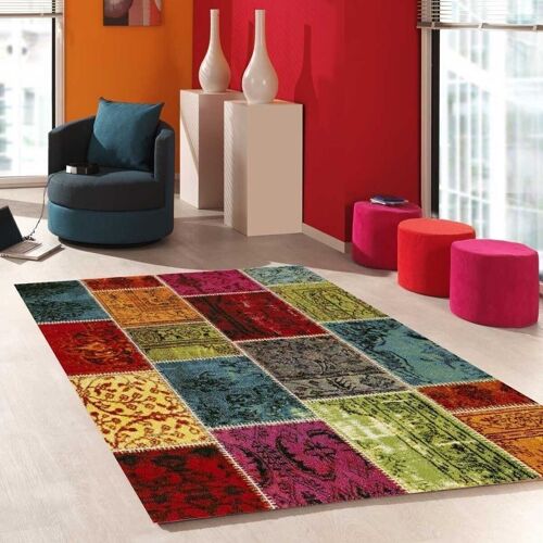Tapis de salon 160x230 cm rectangulaire patchaworka 1 multicolore salon adapté au chauffage par le sol