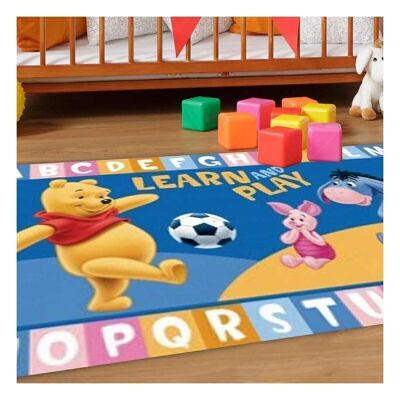 Tappeto per bambini 80x140 cm rettangolare winnie impara e gioca blu camera da letto adatta per riscaldamento a pavimento