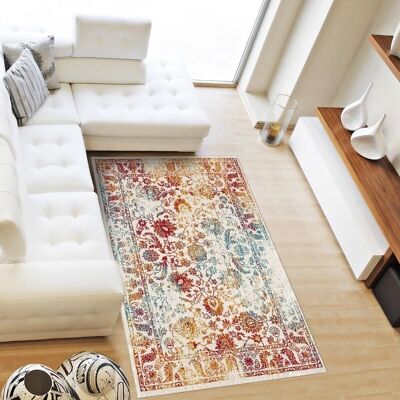 Tapis orient style 60x110 cm rectangulaire oriental destructure 1 multicolore entrée adapté au chauffage par le sol