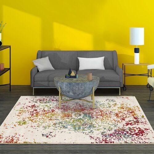 Tapis orient style 80x150 cm rectangulaire oriental destructure 2 multicolore chambre adapté au chauffage par le sol