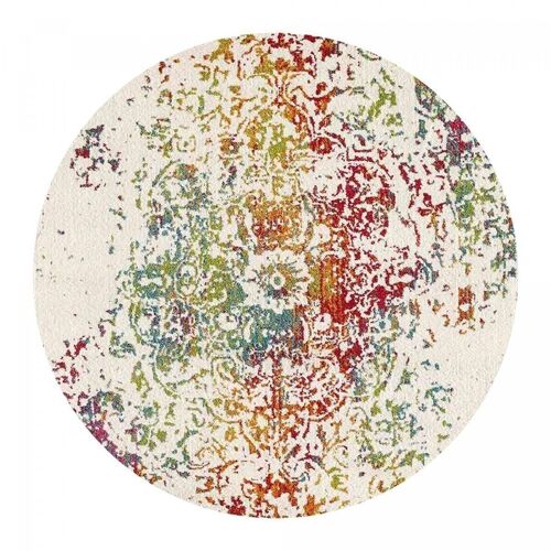 Tapis orient style 120x120 cm rond oriental destructure 2 multicolore entrée adapté au chauffage par le sol