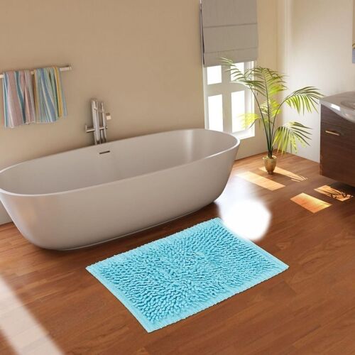 Tapis de salle de bain 50x80 cm rectangulaire curlya bleu salle de bain tufté main coton