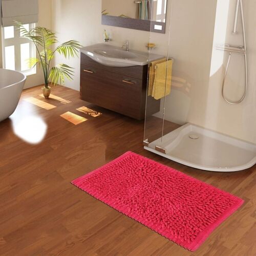 Tapis de salle de bain 50x80 cm rectangulaire curlya rose salle de bain tufté main coton