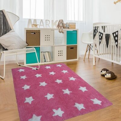 Alfombra infantil 90x150 cm dormitorio estrella rosa rectangular algodón tupido a mano