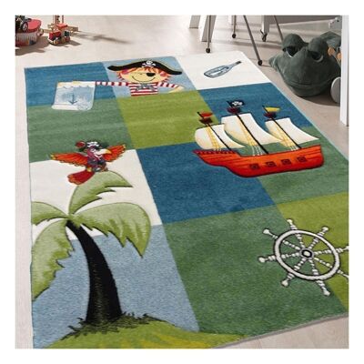 Children's rug 140x200 cm rectangular pirate blue bedroom suitable for underfloor heating