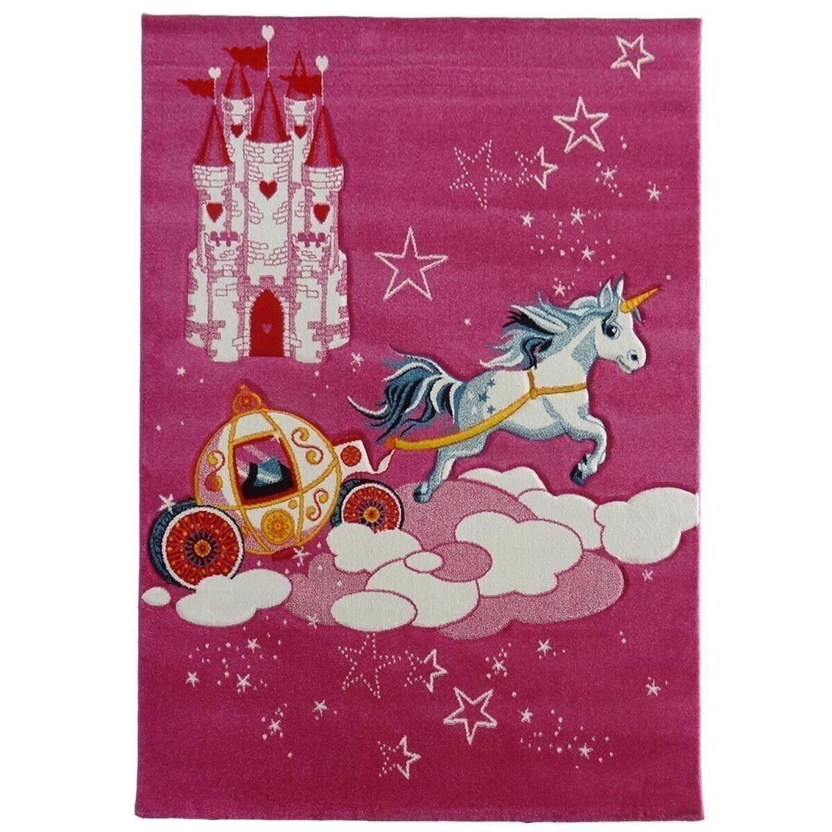 Tappeto per bambini 140x140 cm quadrato CHATEAU LICORNE Rosa in Polipropilene